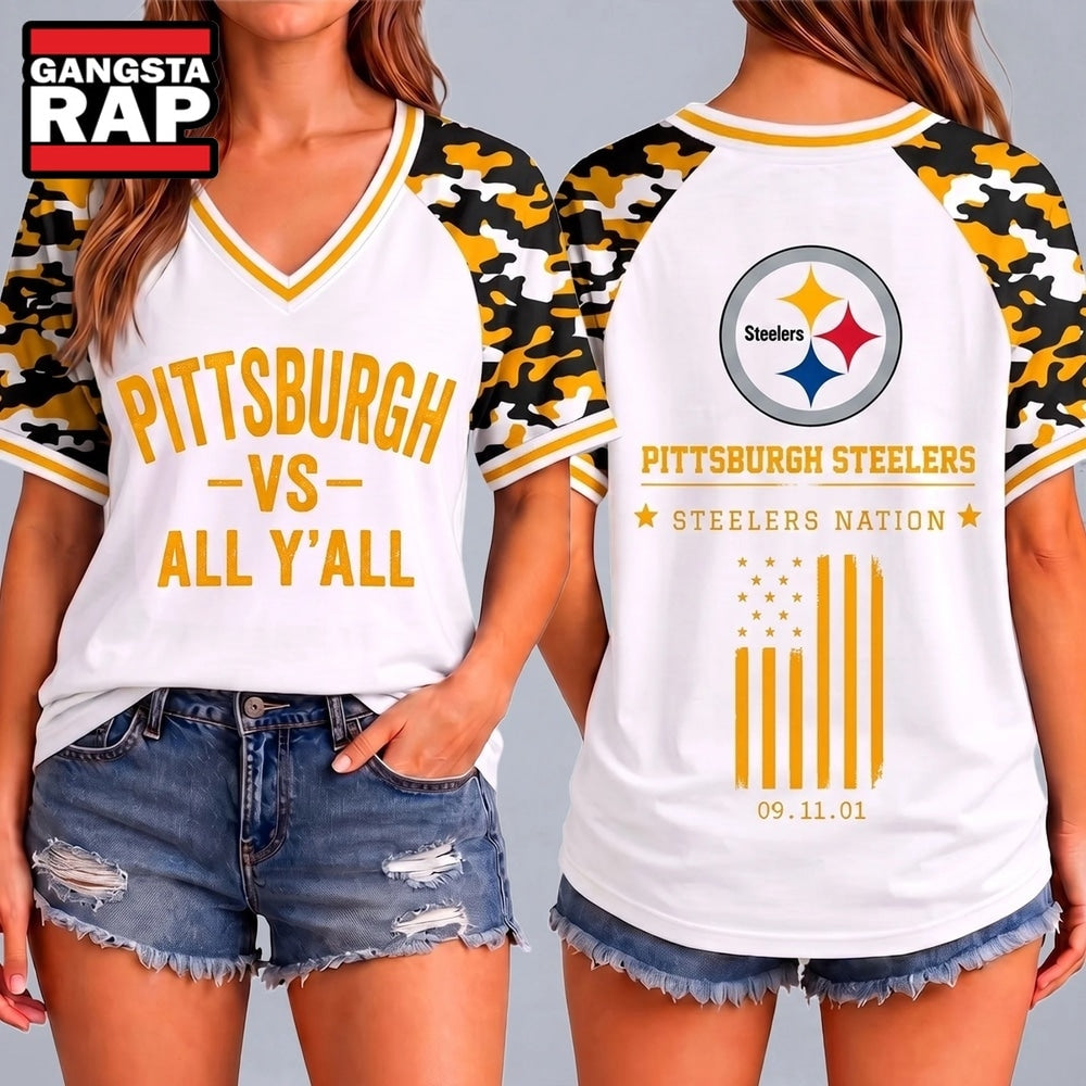 Pittsburgh Steelers NFL vs All Y’ All United We Stand V Neck T Shirt
