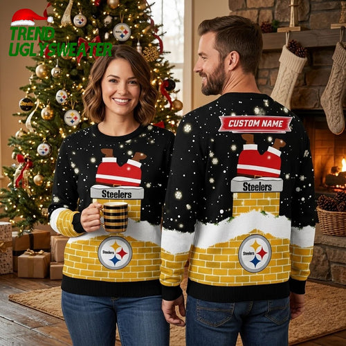 Pittsburgh Steelers Santa Claus Chimney Ugly Christmas Sweater