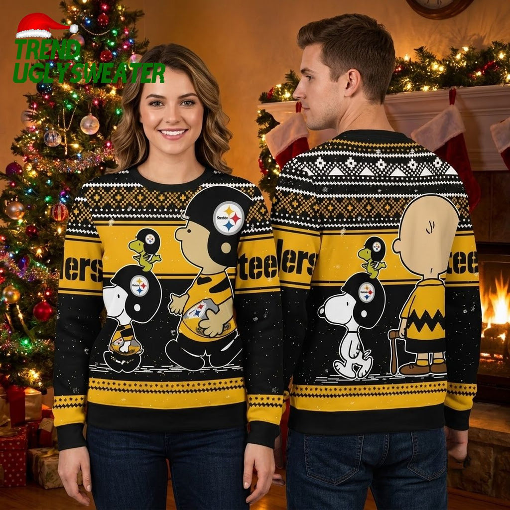 Pittsburgh Steelers Snoopy And Woodstock Ugly Christmas Sweater