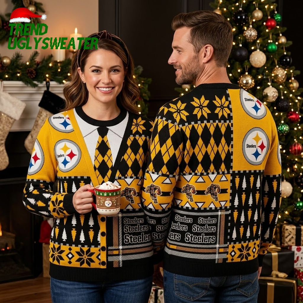 Pittsburgh Steelers Tie-inspired Ugly Christmas Sweater Cardigan