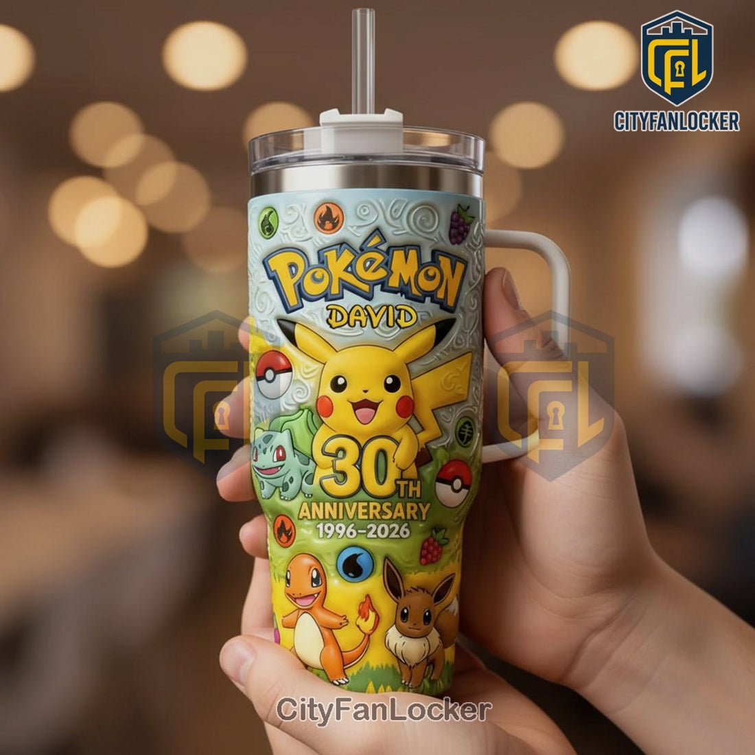 Pokemon 30th Anniversary - Personalized David Premium Tumbler