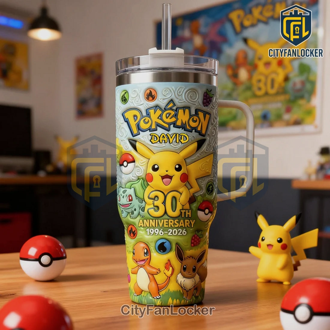 Pokemon 30th Anniversary - Personalized David Premium Tumbler