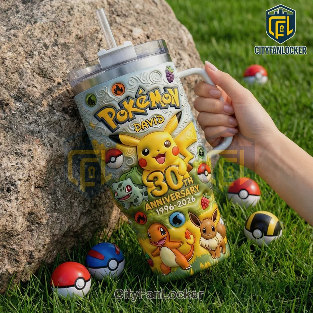 Pokemon 30th Anniversary - Personalized David Premium Tumbler