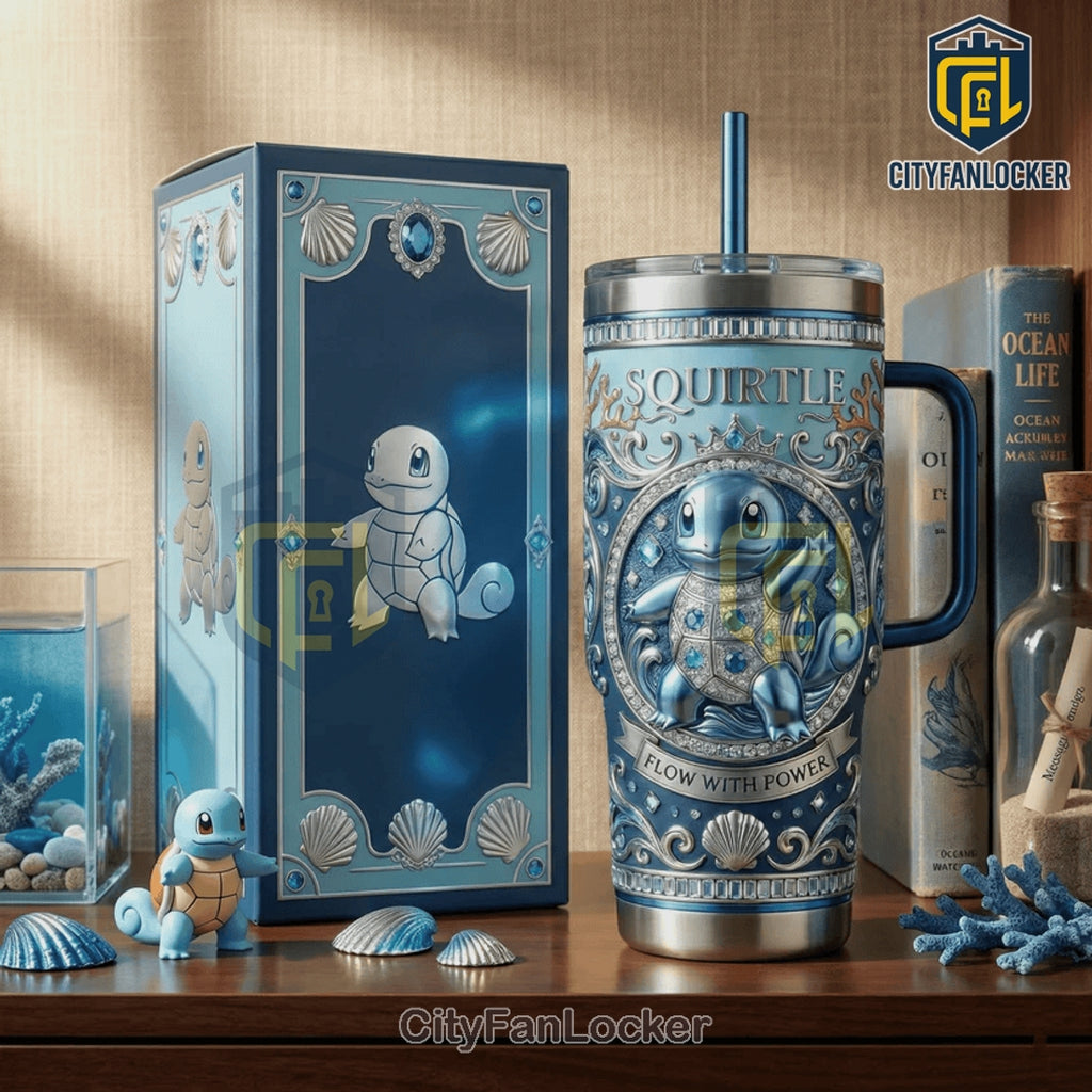Pokemon Squirtle Flow With Power Embossed Stainless Steel Tumbler