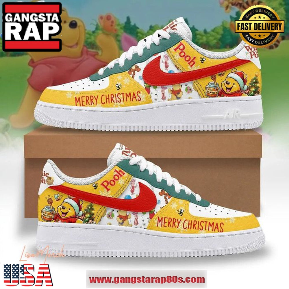 Pooh Merry Christmas Limited Edition Air Force 1 Running Sneakers Shoes