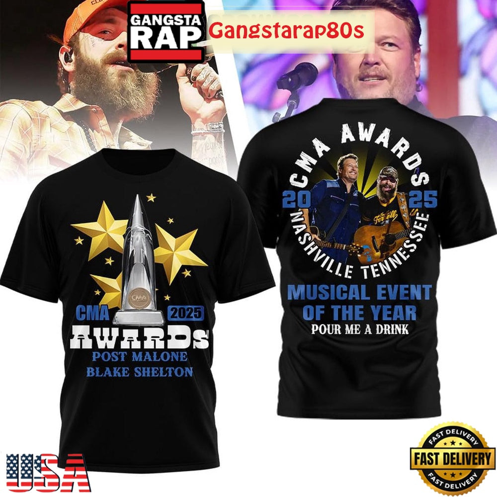 Post Malone And Blake Shelton Musical Event Of The Year 2025 3D Shirt