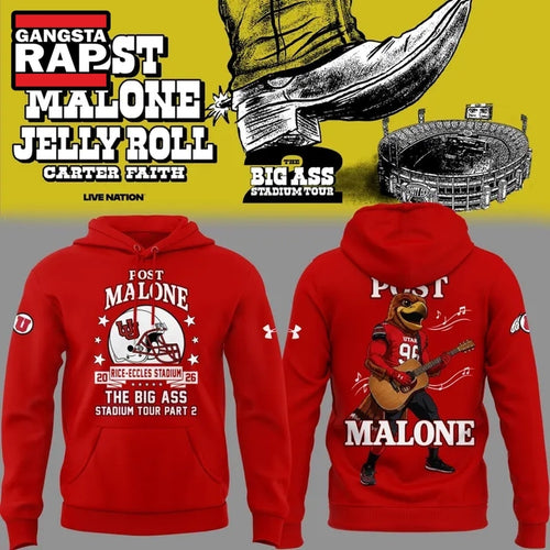 Post Malone x Utah Utes Mascot Football THE BIG ASS Stadium Tour Part 2 Hoodie , Music Trending 3D Shirt