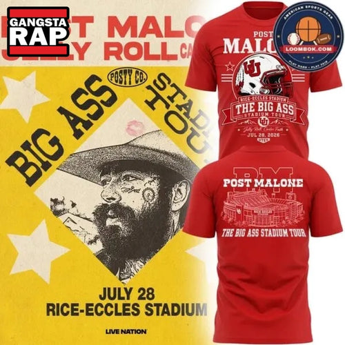 Post Malone x Utah Utes Mascot Football THE BIG ASS Stadium Tour Part 2 Red T Shirt , Music Trending 3D Shirt
