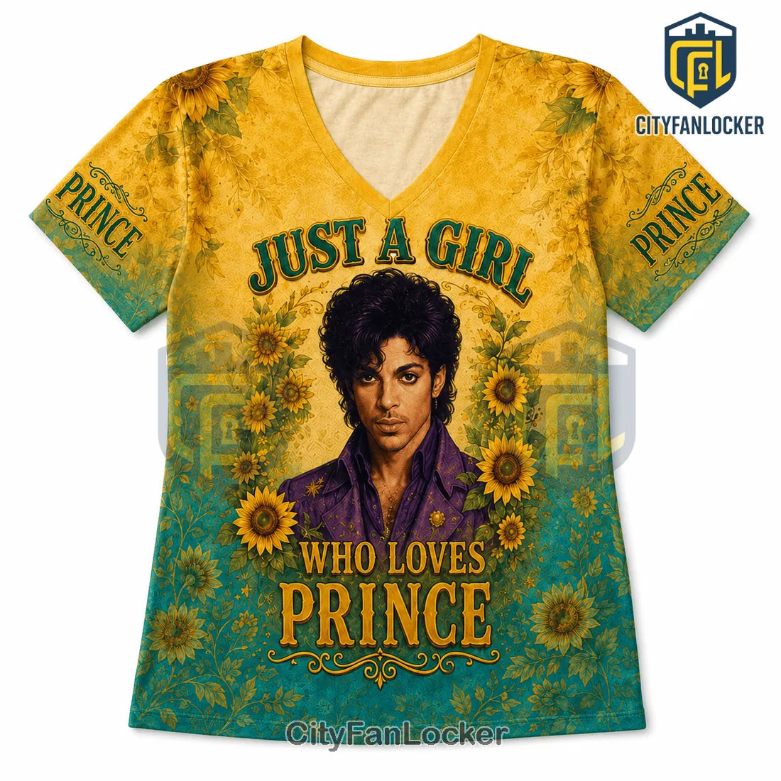 Prince Purple Rain Sunflower V-Neck Shirt