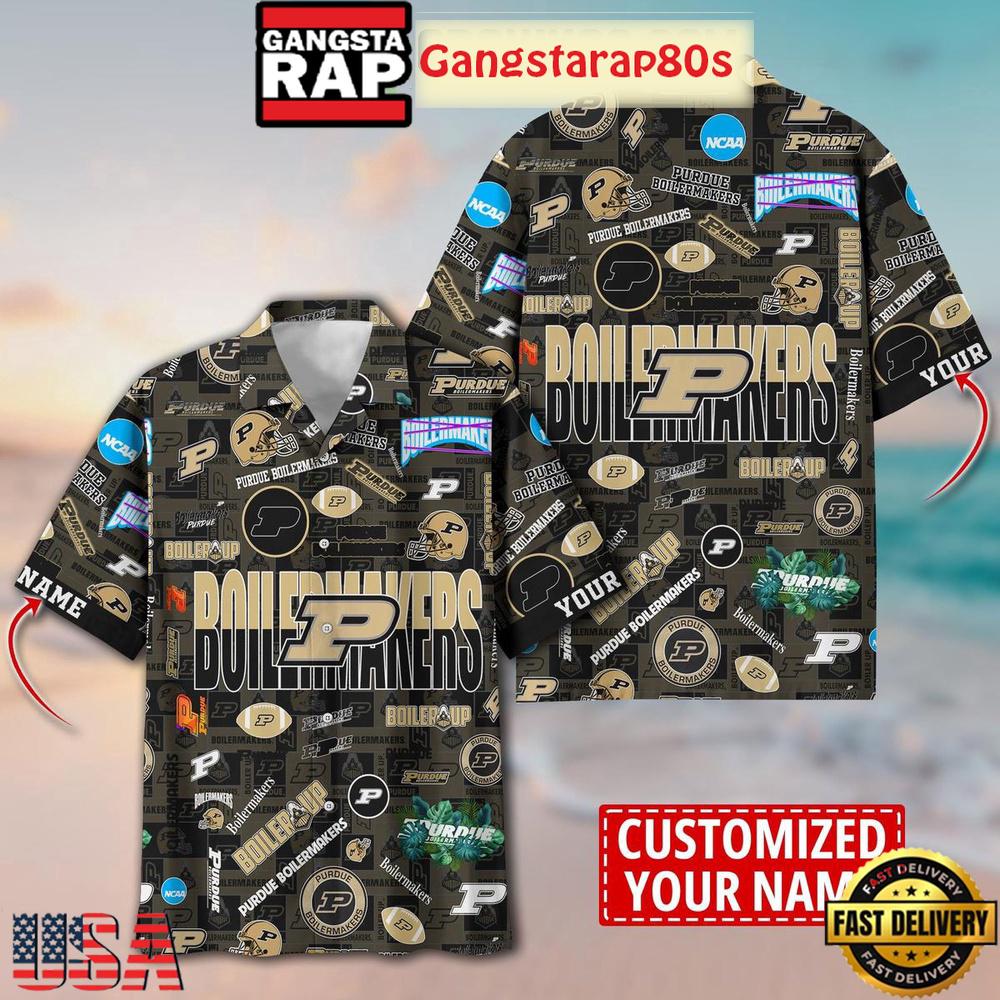 Purdue Boilermakers Solgan Boiler Up True Fan Spirit Custom Name Aloha Hawaiian Shirt