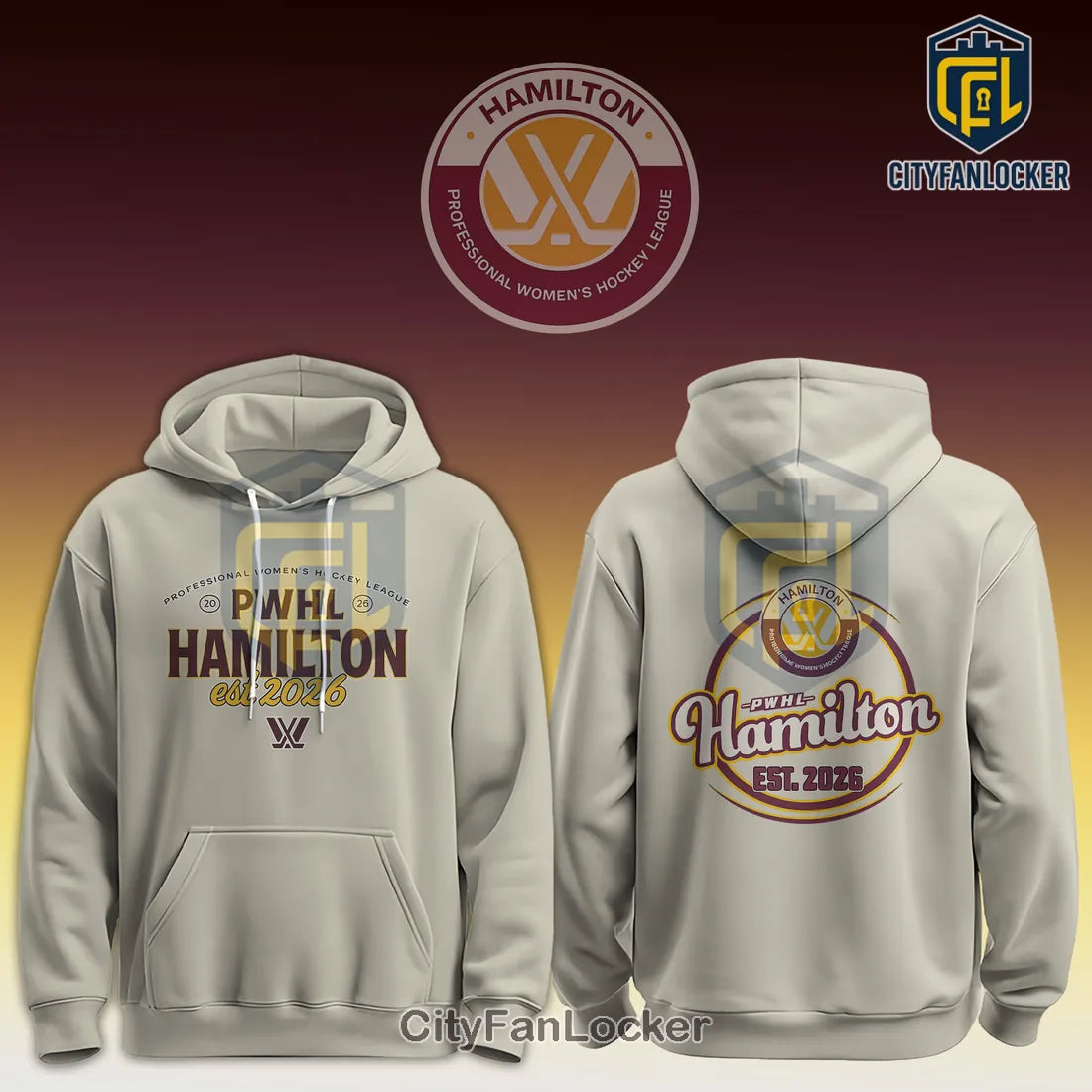 PWHL Hamilton Professional Hockey League Beige Hoodie