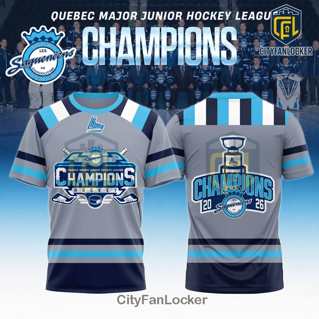 QMJHL Chicoutimi Sagueneens 2026 Champions Grey Hockey Shirt