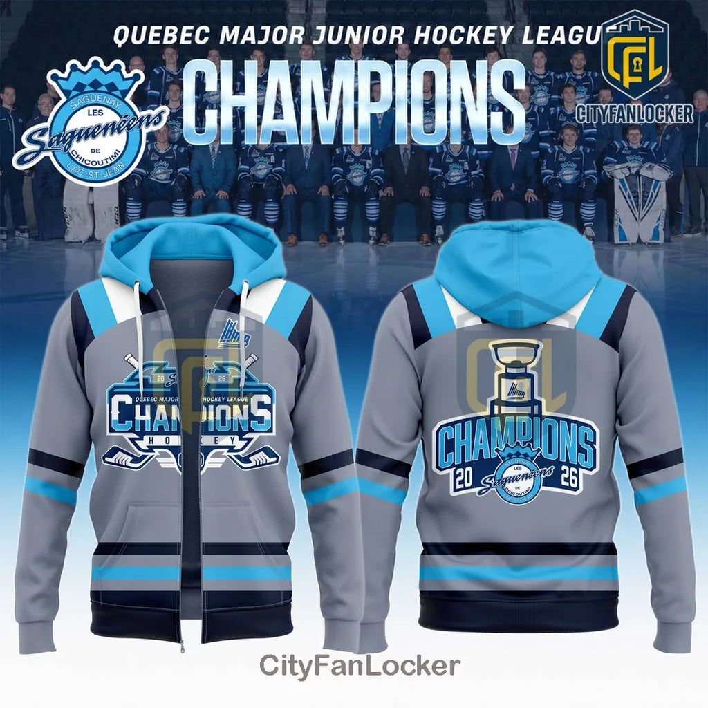 QMJHL Chicoutimi Sagueneens 2026 Champions Grey Hockey Shirt