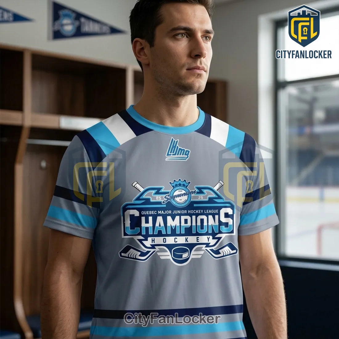 QMJHL Chicoutimi Sagueneens 2026 Champions Grey Hockey Shirt