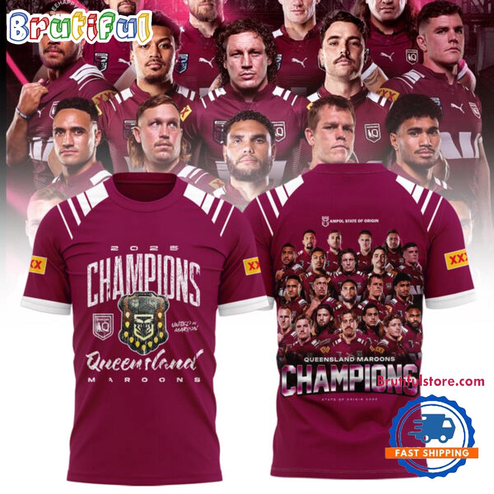 Queensland Maroons State Of Origin 2025 Champions Red T Shirt