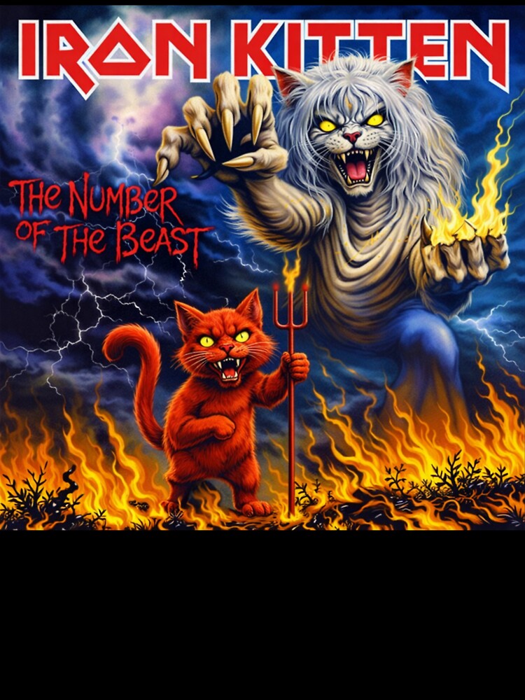 Iron Kitten The Number Of The Beast Parody Metal Cat Art Shirt