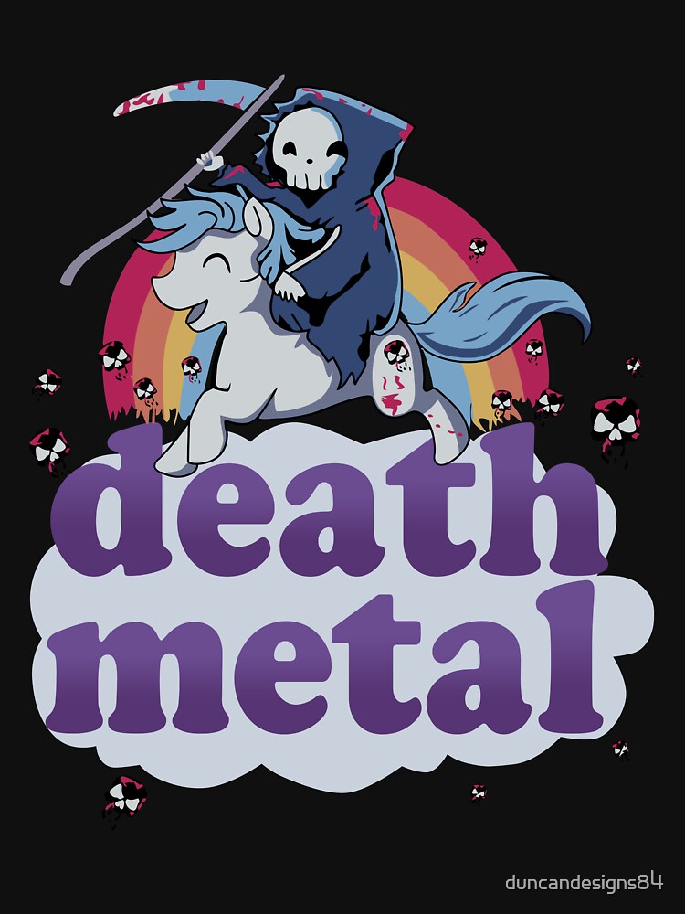 'Death Metal' - The Grim Reaper Riding A Unicorn In Front Of A Shirt