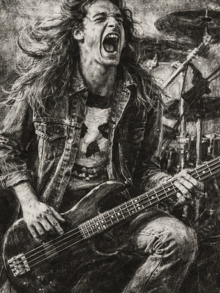 Cliff Burton Digital Charcoal Bassist Portrait Shirt