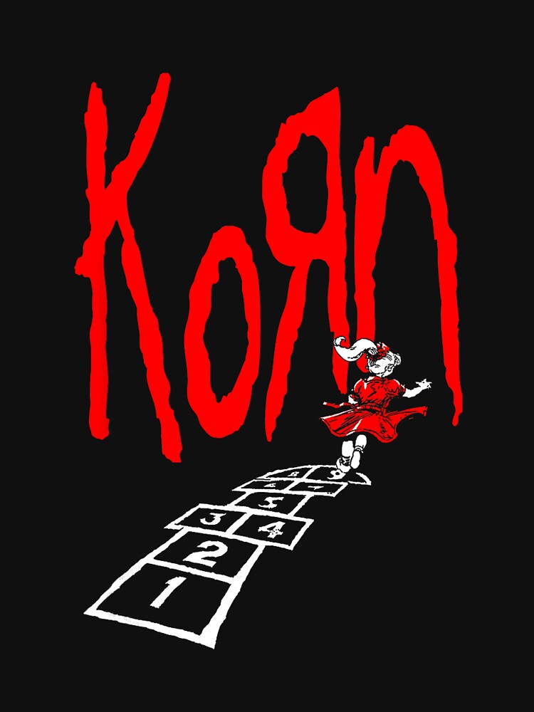 Korn Hopscotch Logo Red Distressed Rock Graphic Design Shirt