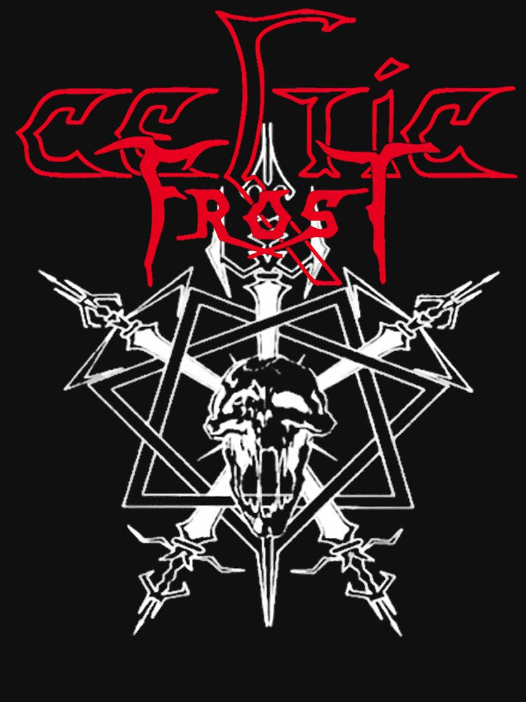 Skull Overlapping Star Symbol With Red Font Header Shirt