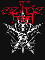 Skull Overlapping Star Symbol With Red Font Header Shirt