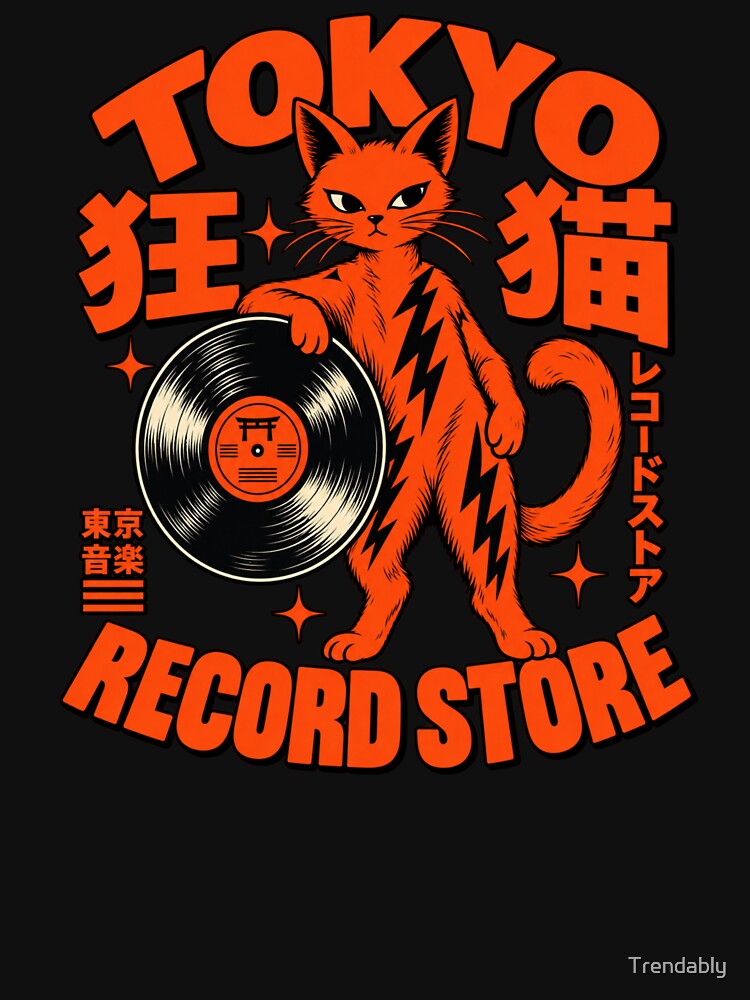 Tokyo Record Store Japanese Cat Vinyl Retro Music Design Shirt