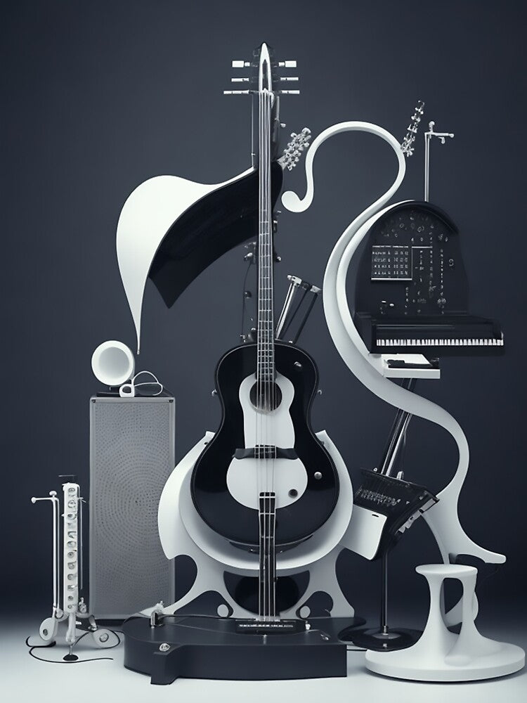Black And White Artistic Musical Instrument Design Harmonizing Shirt