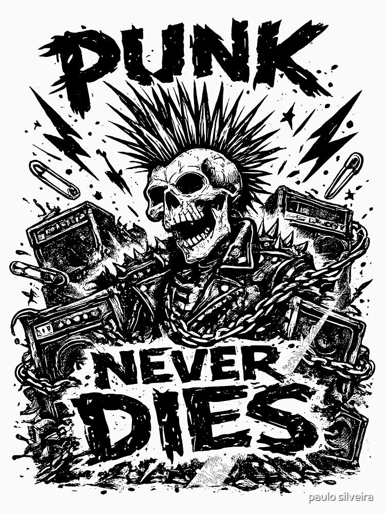 Punk Never Dies Mohawk Skull Punk Rock Illustration Underground Rebel Shirt