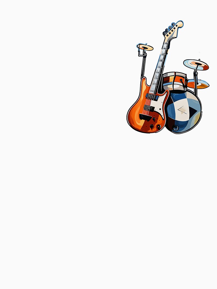 Cubist Guitar And Drums Blue-orange Rock Art Shirt