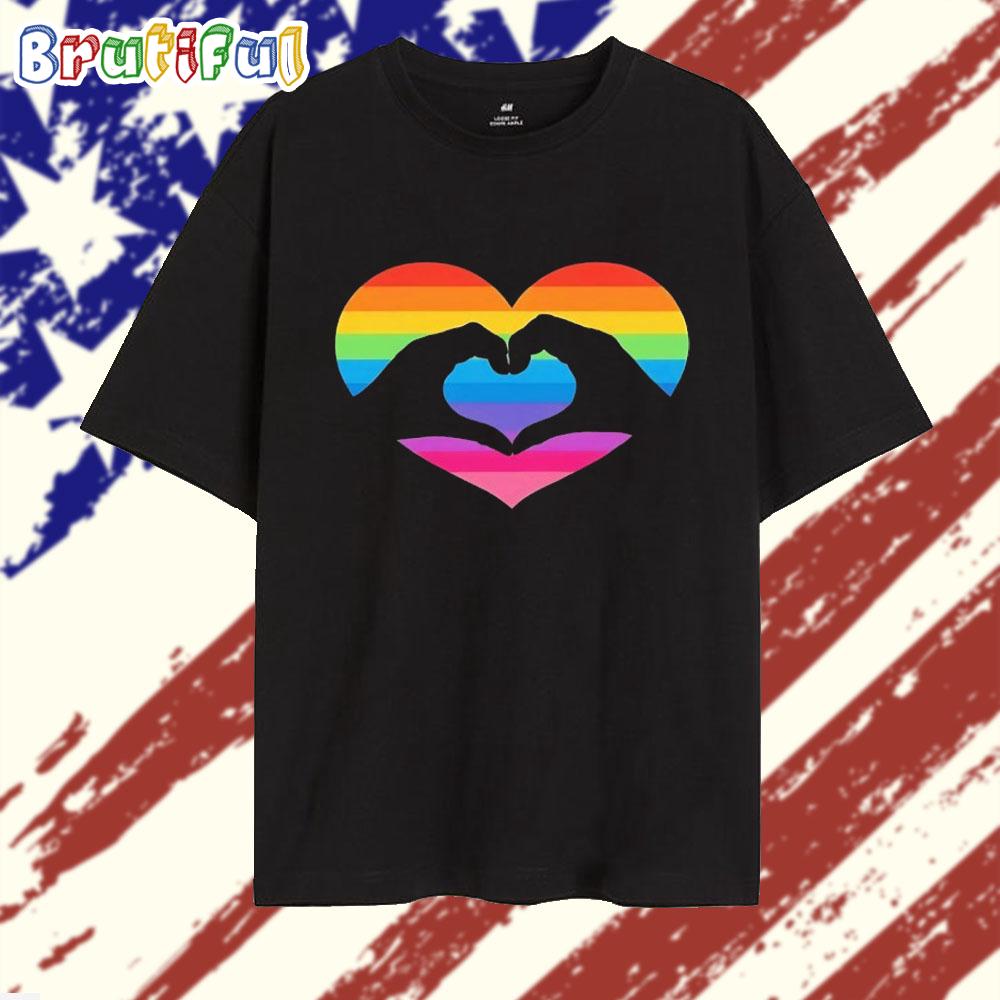 Rainbow Heart Love Hands LGBT T Shirt