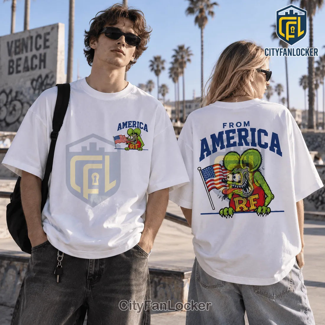 Rat Fink American Flag White T-Shirt