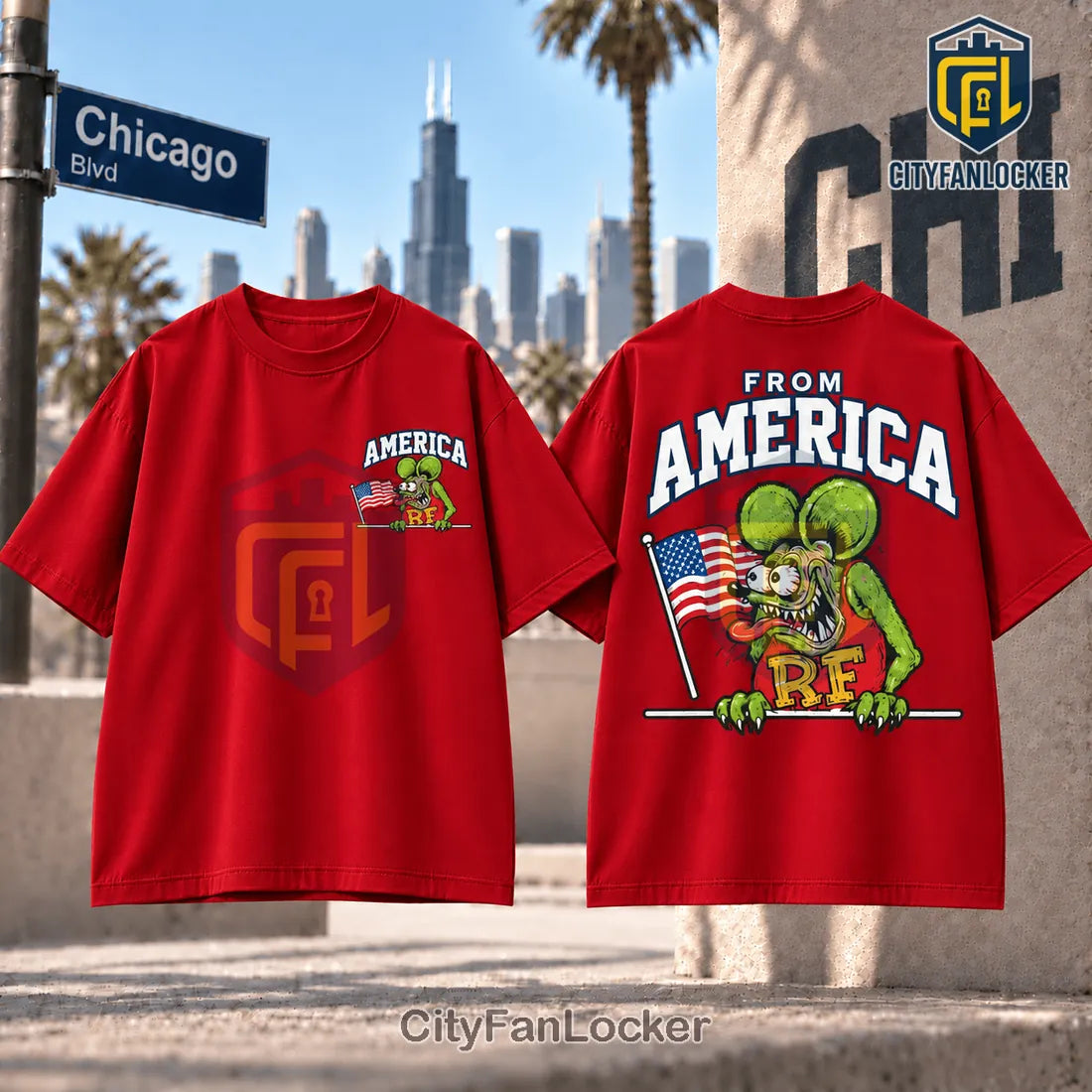 Rat Fink American Flag White T-Shirt