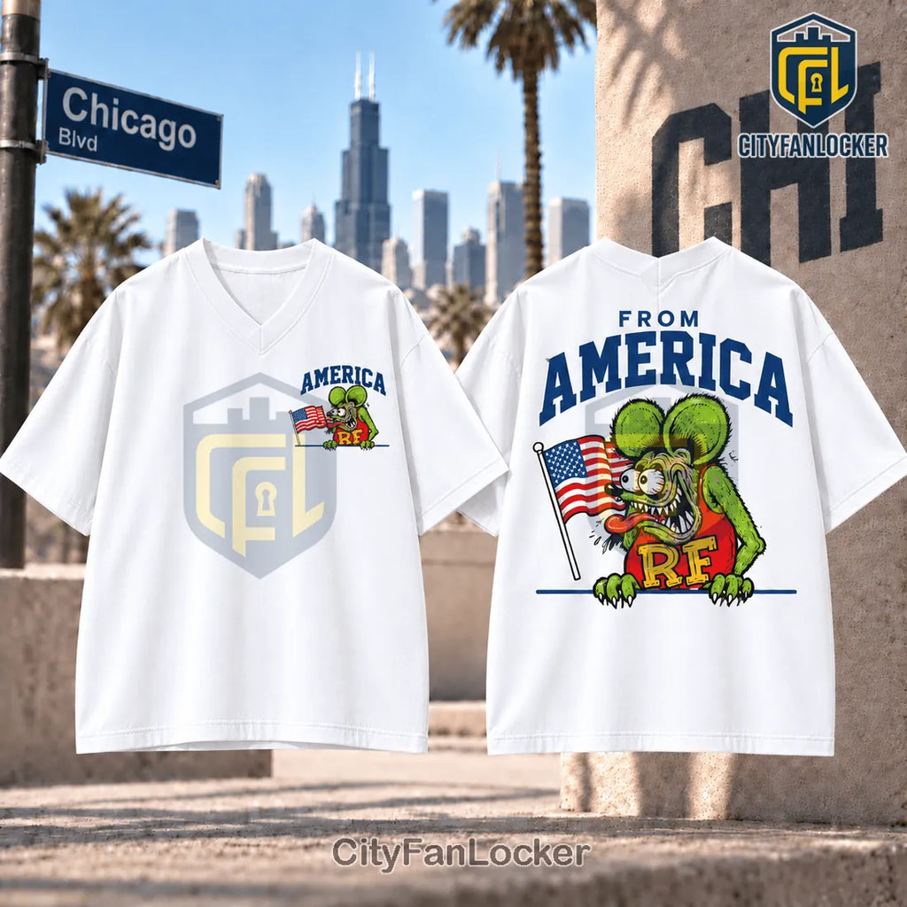 Rat Fink American Flag White T-Shirt