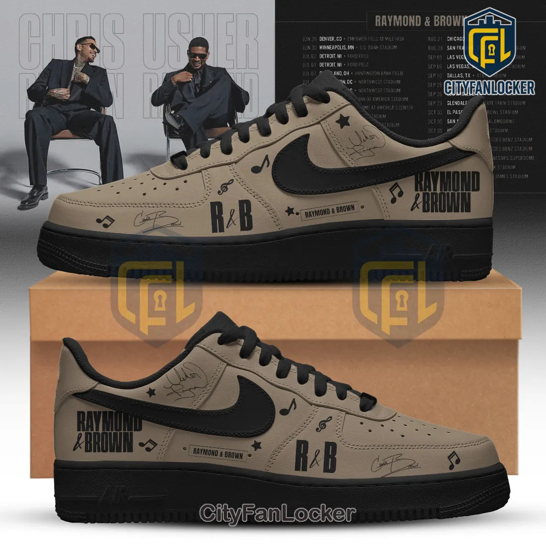 Raymond & Brown R&B Tour Chris Brown Usher Air Force 1 Sneakers