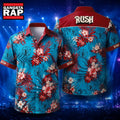 Red Flowers on Blue Rush Rock Music Band Hawaiian Shirt , Music Hawaiian Shirt