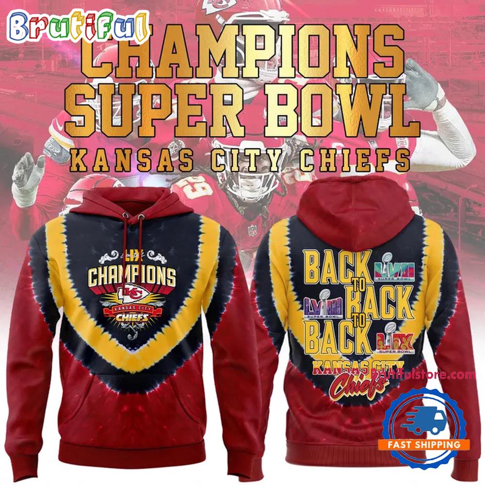 Red Kansas City Chiefs Super Bowl LIX Champions Shield Tie-Dye Hoodie T-Shirt