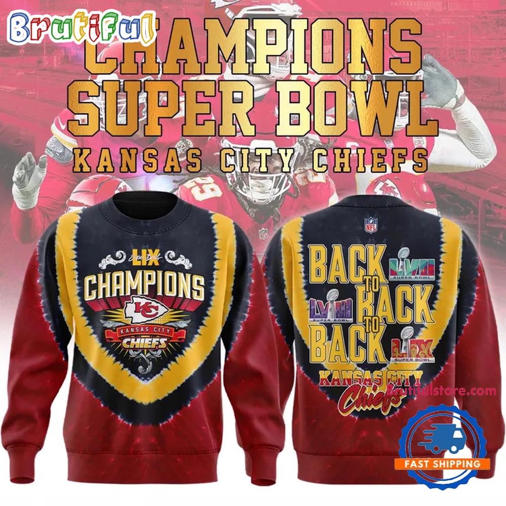 Red Kansas City Chiefs Super Bowl LIX Champions Shield Tie-Dye Hoodie T-Shirt