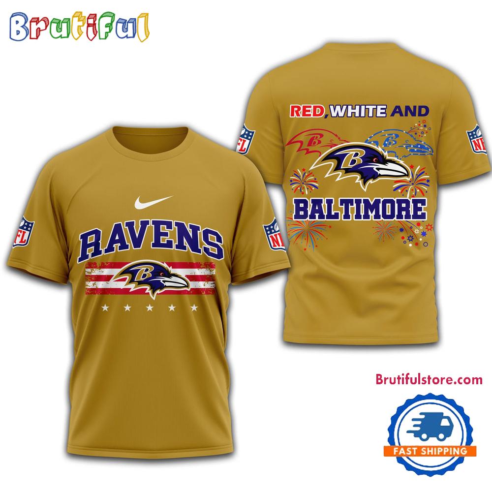 Red White And Baltimore Ravens 2025 Football 4th Of July 3D Shirt