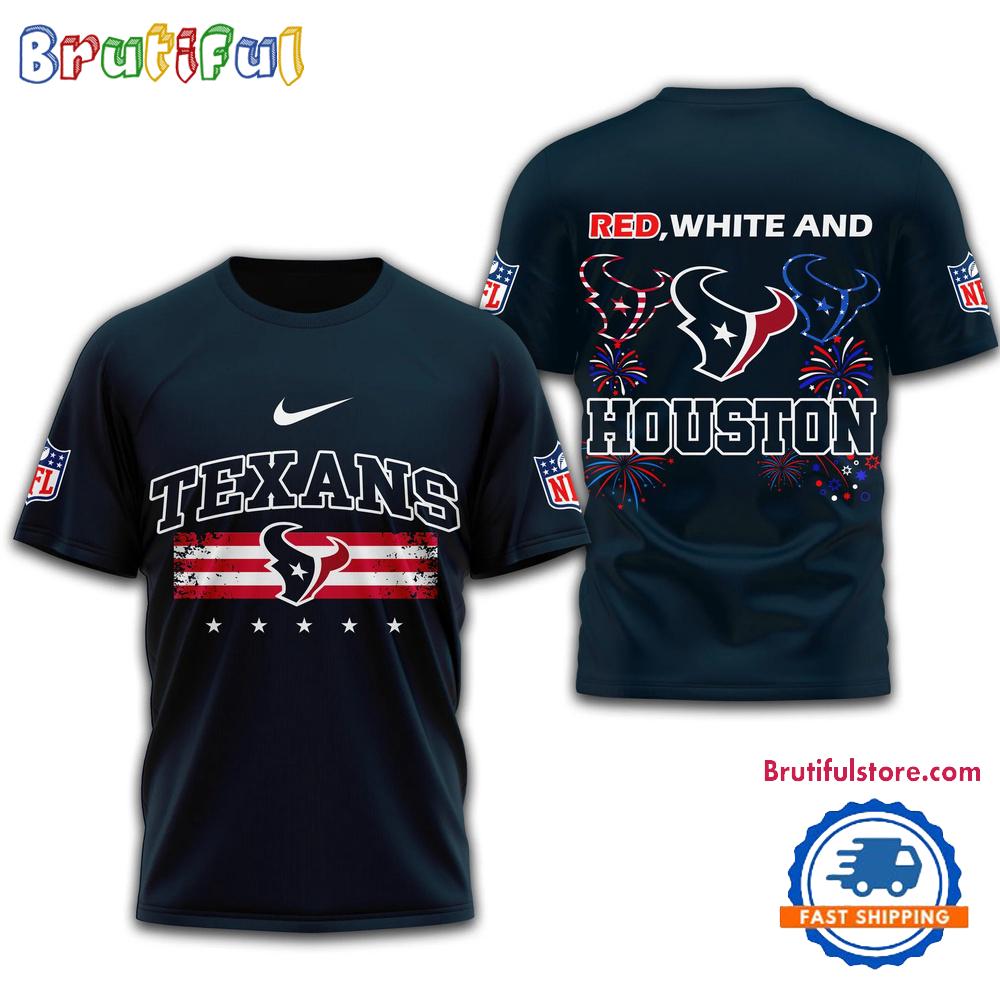 Red White And Houston Texans 2025 Football 4th Of July 3D Shirt