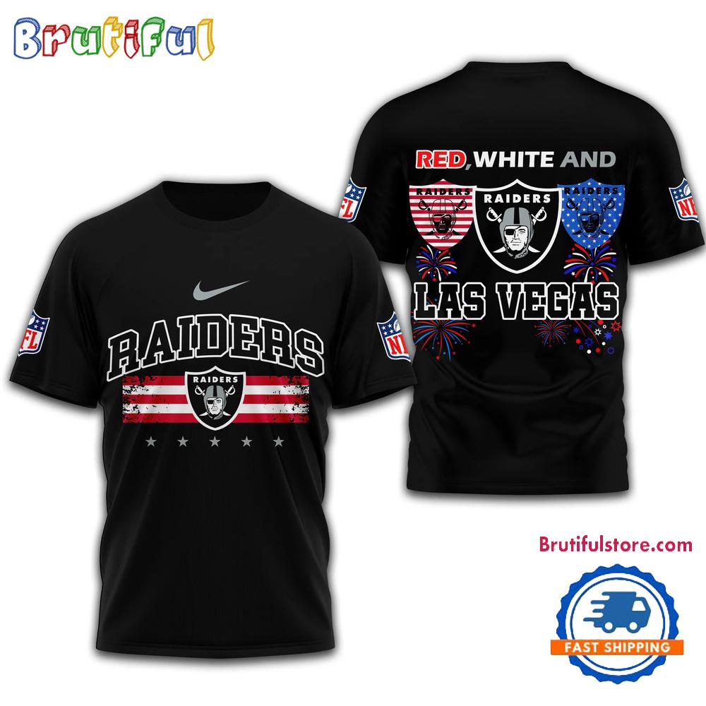 Red White And Las Vegas Raiders 2025 Football 4th Of July 3D Shirt