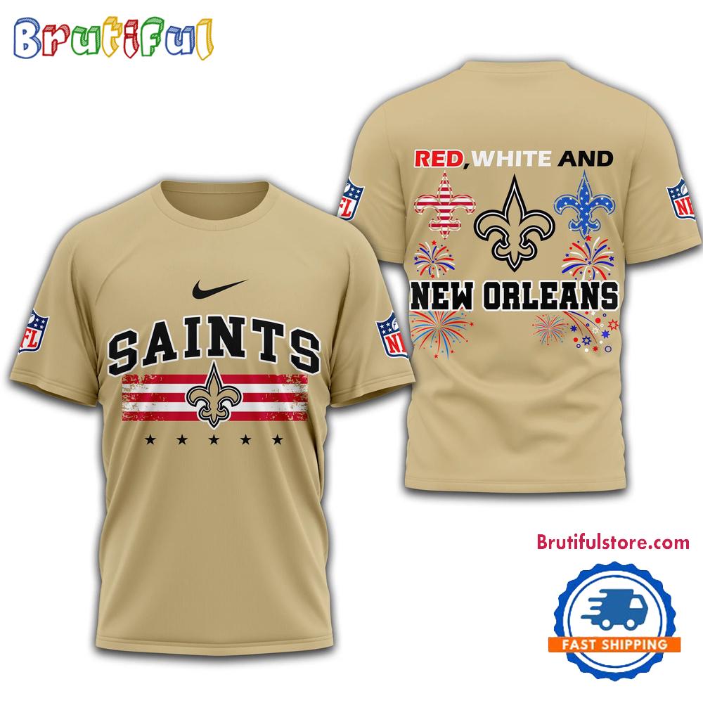Red White And New Orleans Saints 2025 Football 4th Of July 3D Shirt