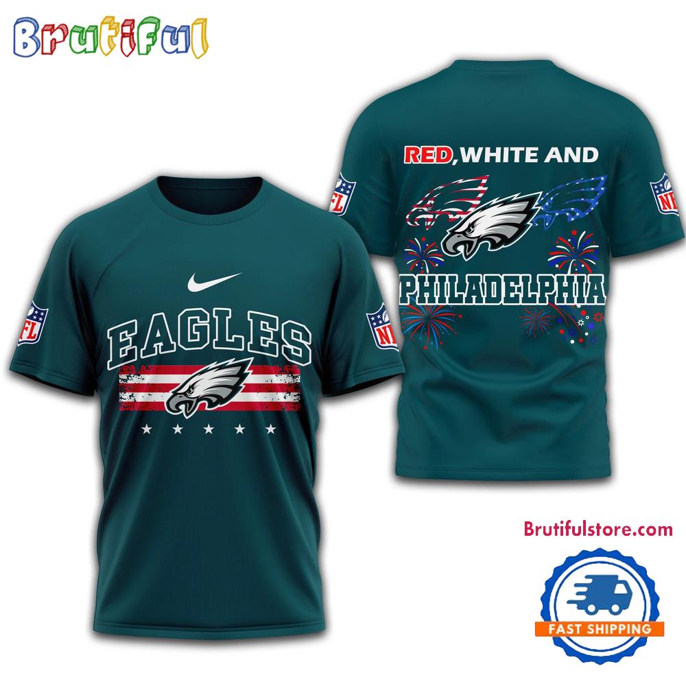 Red White And Philadelphia Eagles 2025 Football 4th Of July 3D Shirt