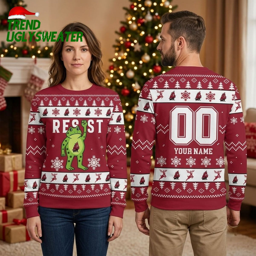 Resist Frog Custom Name And Number Ugly Christmas Sweater