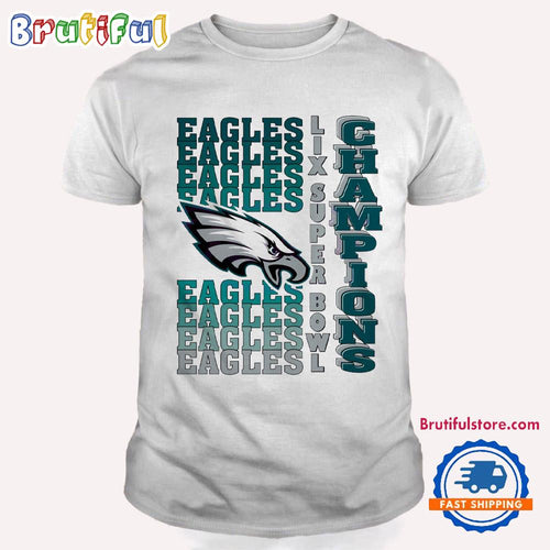 Retro Philadelphia Eagles Gradient Wordmark Lix Super Bowl Champions T Shirt