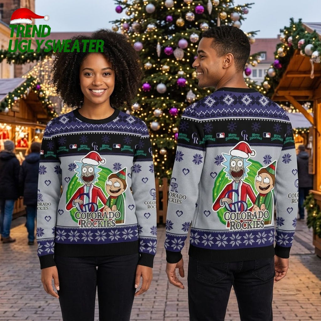 Rick And Morty Colorado Rockies Santa Hat Characters Ugly Christmas Sweater