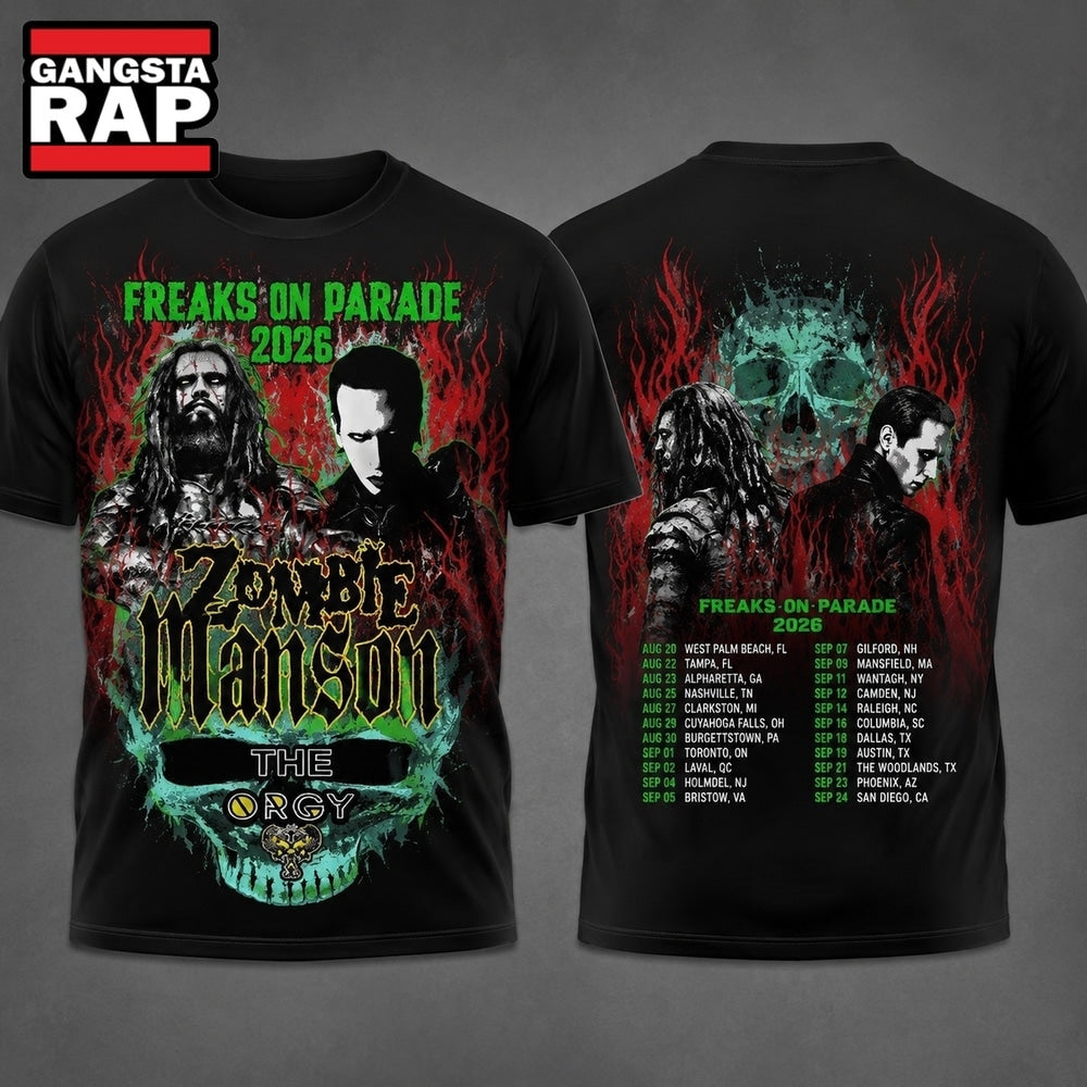 Rob Zombie Marilyn Manson Freaks On Parade Tour 2026 Hoodie T-Shirt