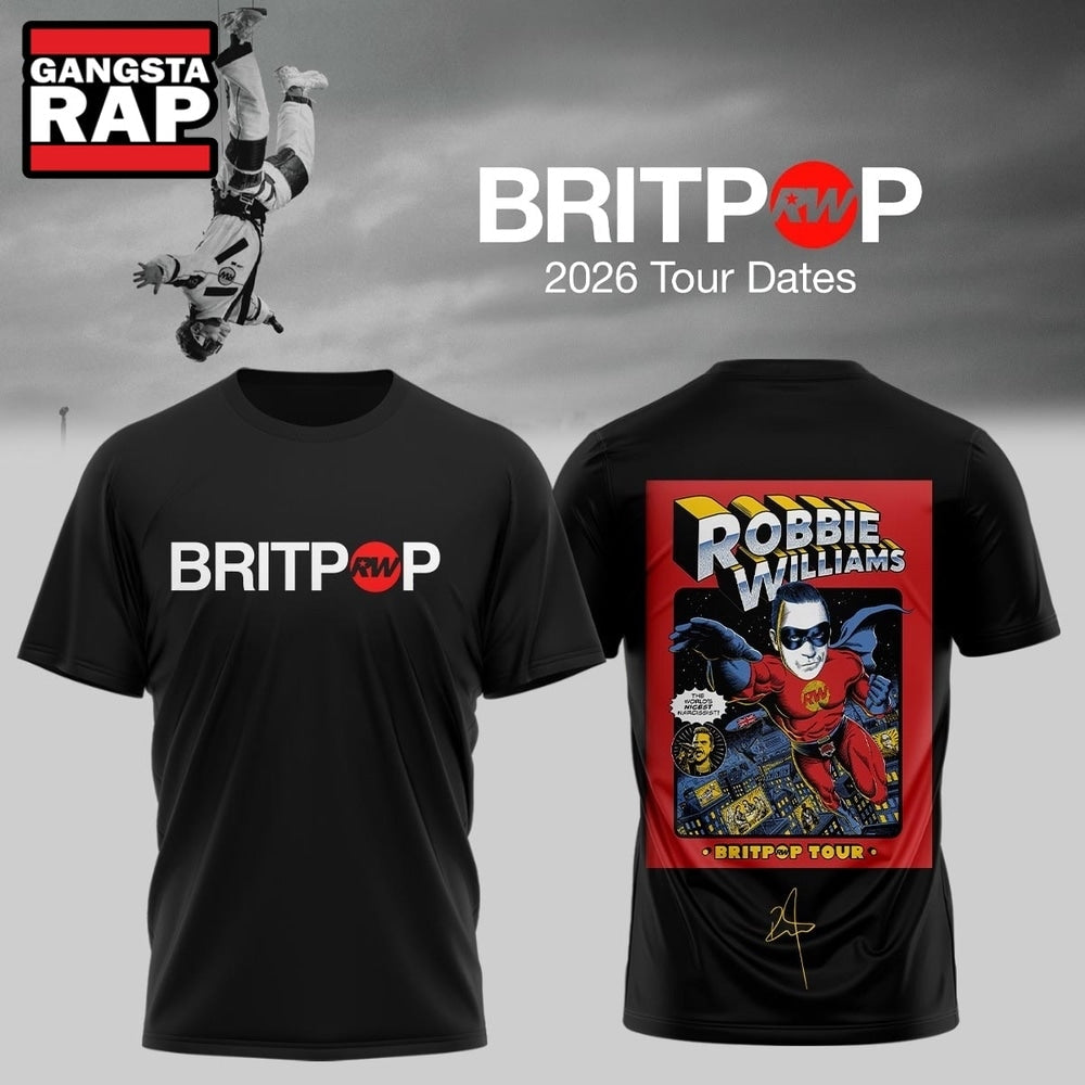 Robbie Williams BRITPOP World Tour 2026 Black T Shirt , Music Trending 3D Shirt