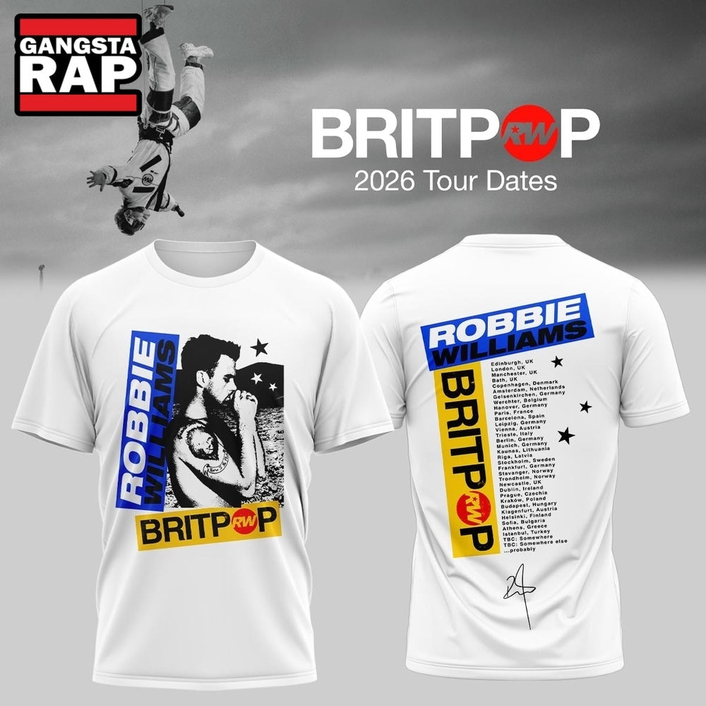 Robbie Williams BRITPOP World Tour 2026 White 3D Shirt , Music Trending 3D Shirt