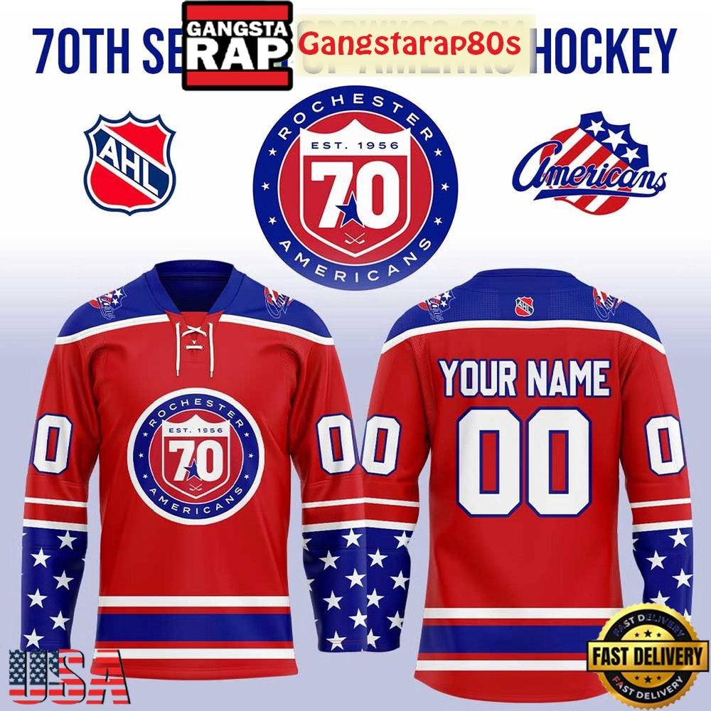 Rochester Americans 70 Seasons Of Amerks Custom Hockey Jersey