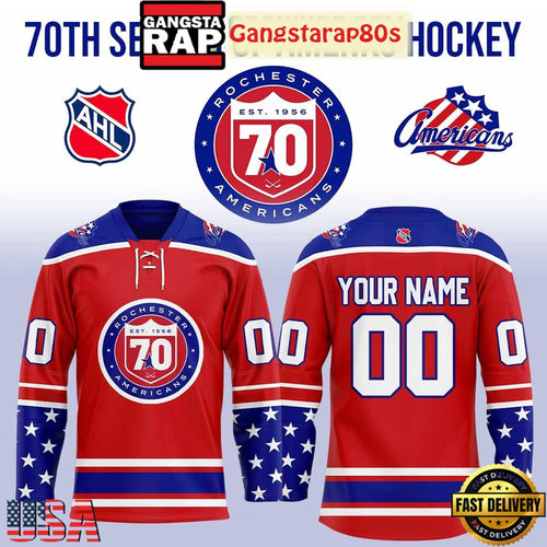 Rochester Americans 70 Seasons Of Amerks Custom Hockey Jersey
